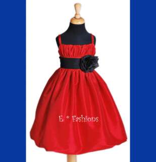 RED BLACK TAFFETA BUBBLE FLOWER GIRL DRESS 2 4 6 8 10  