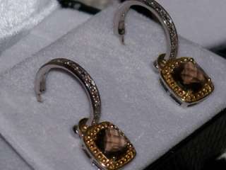AVON Sterling 18K Genuine Smoky Quartz Diamond Earrings Pierced  
