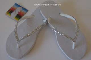 White Slim Havaianas Thongs Featuring Clear Swarovski Crystals SS8 