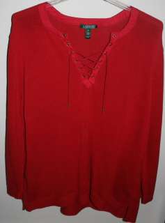 NWT~RALPH LAUREN PLUS~RED LACE UP NECK SWEATER~3X~NEW  