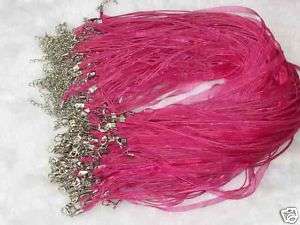 Wholesale 100pcs hot pink silk ribbon cord necklace  