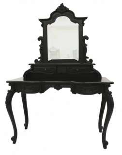French Style Furniture Gothic Black Dressing Table with Mirror Luxury 