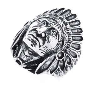   Steel Head Of Indian Chief Ring For Men (Size 9 to 15) Size 9 Jewelry