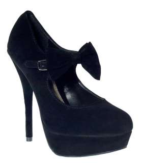 Desire Clothing   New Ladies Black Suede Bow Detail Mary Jane Stiletto 