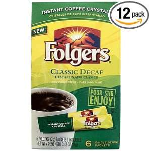 Folgers Classic Decaf Instant Coffee Crystals, 6 Count (Pack of 12 
