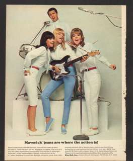   1966 Print Ad Maverick jeans guitar drums pretty girls