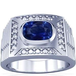  14K White Gold Cushion Cut Blue Sapphire Solitaire Ring Jewelry