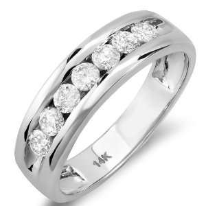  14k White Gold Round Diamond Mens Anniversary Band Ring (1 