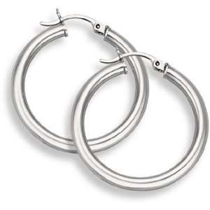  14K White Gold Hoop Earrings   1 1/4 diameter (3mm 