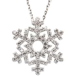 14 Karat White Gold Diamond Snowflake Necklace Pendant and Chain 