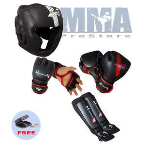 HAYABUSA Headgear+16oz Gloves+MMA Gloves+Shin Package 7  