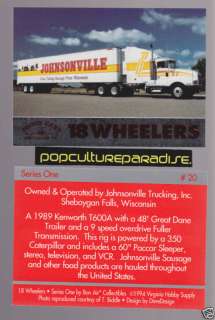 1989 KENWORTH T600A 18 WHEELER HEAVY TRUCK CARD  