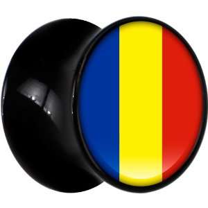  2 Gauge Black Acrylic Romania Flag Saddle Plug Jewelry
