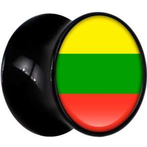  2 Gauge Black Acrylic Lithuania Flag Saddle Plug Jewelry