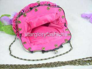 Victorian Fuchsia Beaded Sequined Floral Evening Purse EC 0293
