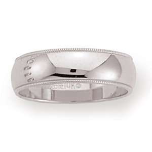 Platinum 6mm Domed Milgrain Comfort Fit Wedding Band Ring (Sizes 8 1/2 