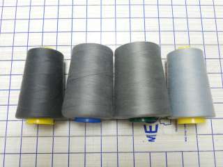 Serger quilting sewing Cone Thread 4 shades Grey ~6000y  