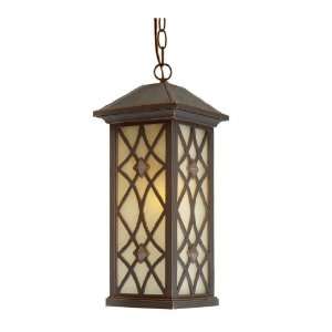   Outdoor Pendant Light In Oil Rubbed Bronze With Amber Glassware Shade