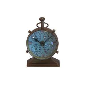  4 Inch Antique Brass Clock with 5 Faces on Stand
