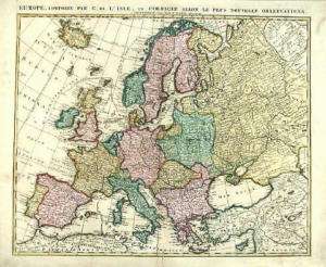 ANTIQUE MAP , EUROPE , CONTINENT , de LIsle   1792  