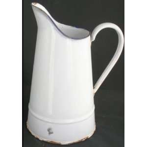  Vintage French White Enamel Pitcher Vase Watering Can 