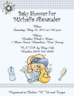20 Cute Teddy Bear in Bathtub Personalized Baby Shower Invitations w 