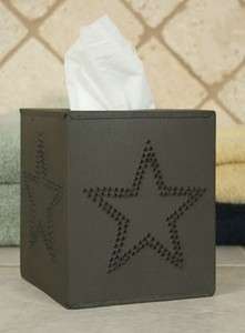   Country Square Kleenex Tissue Box Cover Punched Tin STAR Rustic Brown