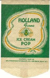 Holland Farms Ice Cream Pop Bag Sunnydale Brooklyn,N.Y.  