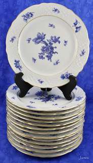 14 German Schumann Gilded Blue Flower Salad Plates  