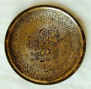 Unusual Antique Solid Elephant Brass Plate India  