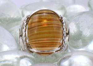 Sterling Silver Wire Wrapped Brown Swirl Glass Ring  