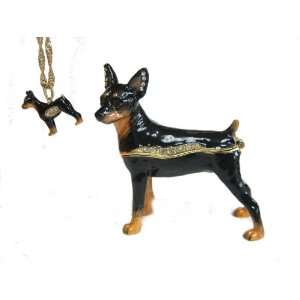    Black Rottweiler Dog Bejeweled Trinket Box 