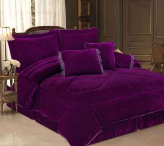 7Pcs Cal King Purple Velvet Comforter Bed in a Bag Set  