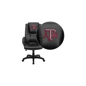   Embroidered Black Leather Executive Office Chair 
