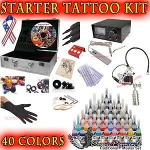  Complete Beginner Tattoo Kit Set Analog Power Supply 40 