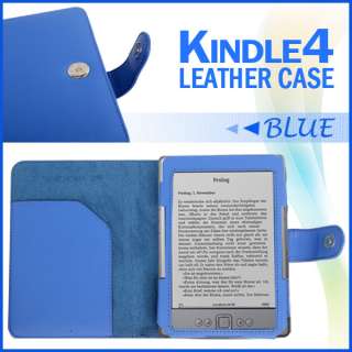 BLUE LEATHER CASE COVER WALLET FOR  KINDLE 4 4TH GENERATION 2011 