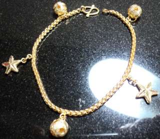 STAR FISH CHARMS REAL 24K GOLD PLATED BRACELET  6 1/2  