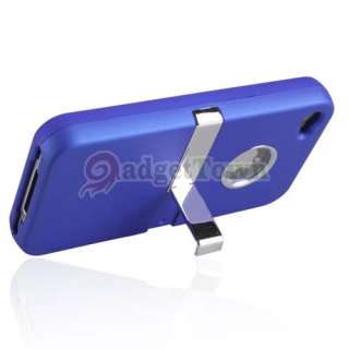 Deluxe Blue 2 Piece W/Chrome Stand Skin Cover Case For APPLE iPhone 4 