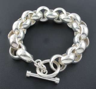16mm Chunky Circle Link Sterling Silver Mens Chain Bracelet Heavy 