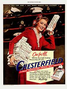 1944 AD Chesterfield cigarettes military hats   buy more WWII war 