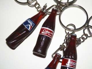 Lot of 4 Keychains MIX Mini Coca Cola Coke and Pepsi Bottles  