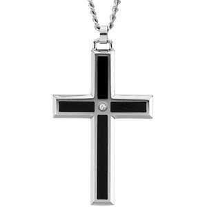   Steel Enamel Inlay Cross Pendant on a Chain Diamond Designs Jewelry