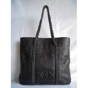  Chanel Luxury Flat Shopping bag Black Metallic Handbag 