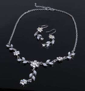Wedding Bridal 14K white GOLD GP NECKLACE EARRINGS SETS  