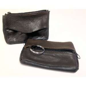  Brown Leather Coin Purse with Key Ring: Office Products