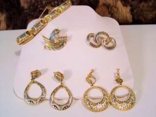 Estate Collection Lot Designer Spain Gold tone Costume Brooch Bracelet 