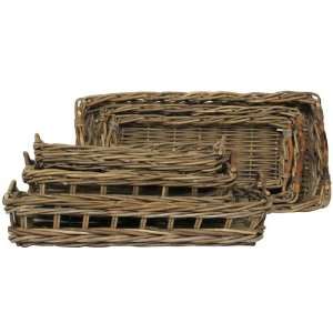  Country Rattan Rectangle Trays Set / 3 L 28 x 13 x 5.5 
