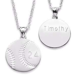   Silver Engraved Baseball Pendant   Personalized Jewelry Jewelry