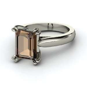   Quotation Ring, Emerald Cut Smoky Quartz Sterling Silver Ring: Jewelry