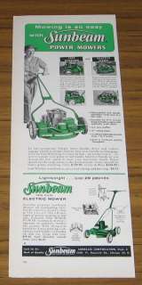   Vintage Ad Sunbeam Gas Power Lawn Mowers and Electric Model  